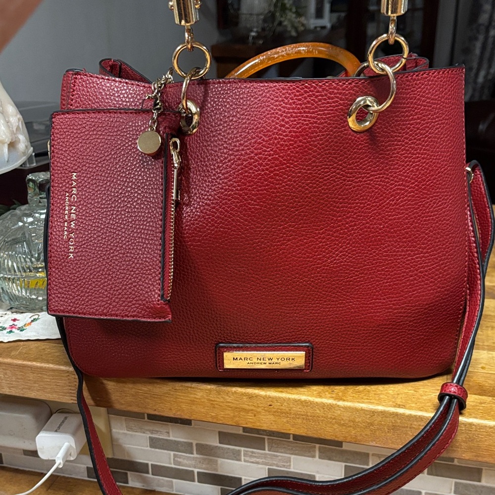 Marc New York Crimson Shoulder Bag with Gold Accents & detachable wristlet !